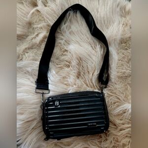 Hard-shell mini crossbody bag in glossy black